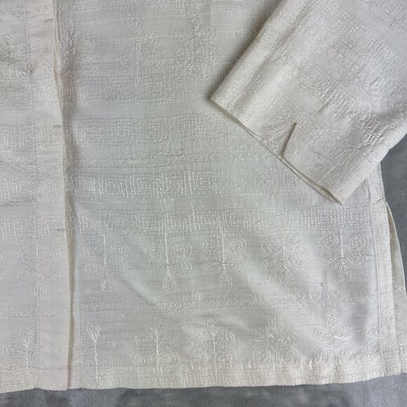 VTG Chico's Embroidered Silk Jacket Size 1 (Large) White Art To Wear (1062) - Picture 3 of 14